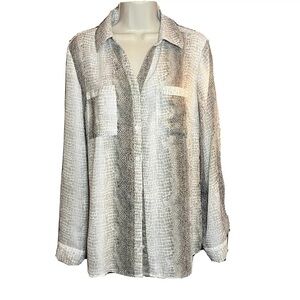 NY COLLECTION Women's Snakeskin Print Button Down Convertible Sleeve Blouse Med